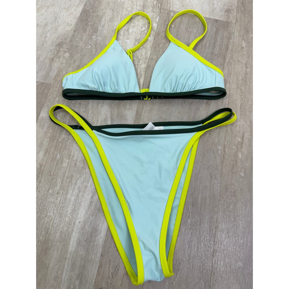 Aerie Bikini Swimsuit Turquoise & Lime Size Small Triangle Top Cheekiest Bottom